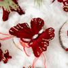 Wine Red Christmas Snowfall Deer Pendant Wreath Butterfly Knot Elk Cartoon Xmas Tree Hanging Ornaments Elegant Flocking