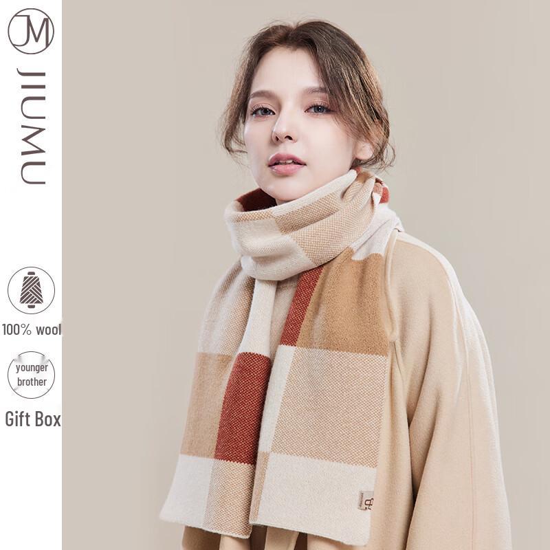 JIUMU Women's Pure Wool Plaid Winter Scarf WY134