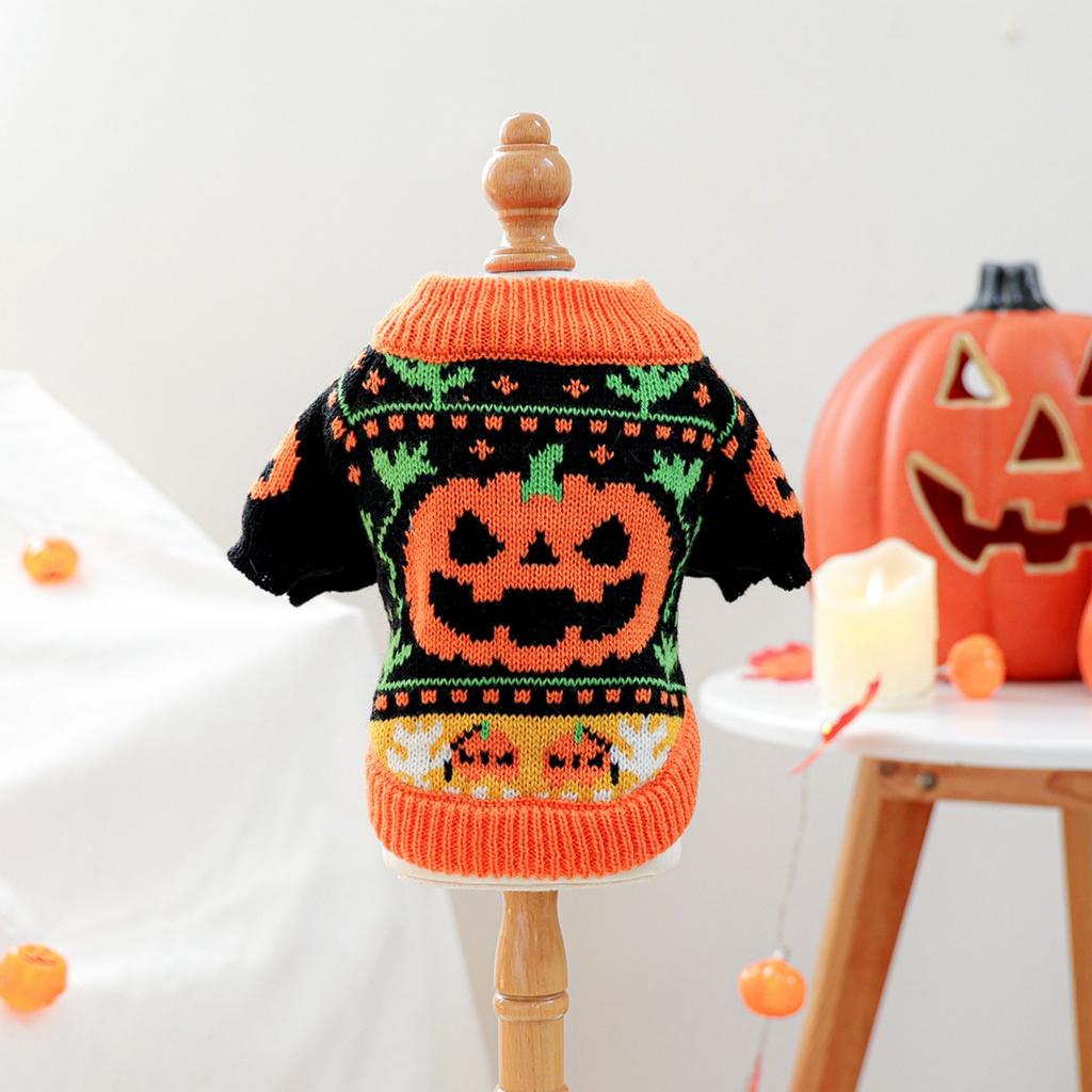 Halloween Theme Pet Sweater For Small Dog and Cats With Elastic Neck Warm Winter Knitwear Outfit Festival Cerebration