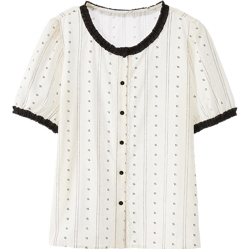 Betu Women's Ruffle Trim Printed Cotton Blouse