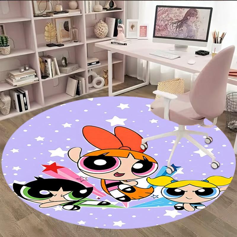 1pc Powerpuff6 Carpet, Round Rug, Comfortable, Suitable for Entryways, Living Rooms, Office, And Bedrooms, Christmas Decoration