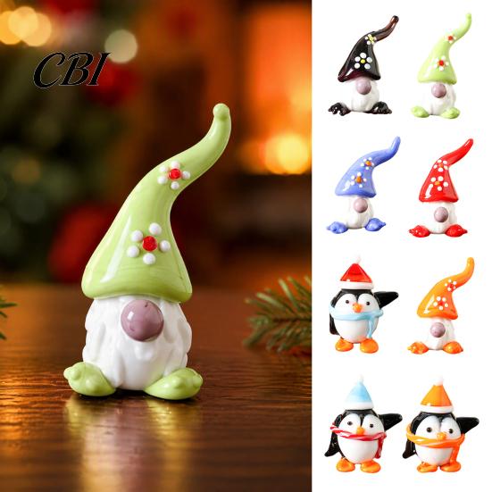 Christmas Party Favors Handmade Glass Mini Figurines, Cute Gnome Penguin Statues, Small Tree Tabletop Decor Ornaments for Desktop Car Dashboard Winter