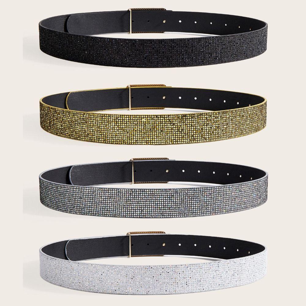 Korean Style PU Leather Wide Waistband Punk Y2K Girl Waistband Adjustable Sequin Belt  Outdoor