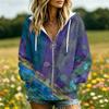 Women's Floral Print Casual Hooded Long Sleeve Jacket with and Pockets