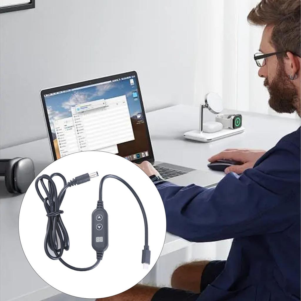 Type C To 5.5x2.5mm Voltage Regulation Cable USB C To DC5525 Power Cord Line Adjustable Voltage 5V-9V-12V-15V-20V 3A