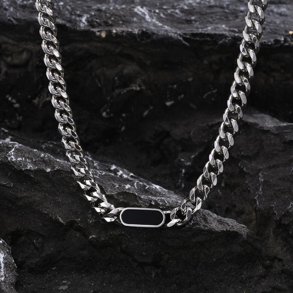 Vnox Unisex Stainless Steel Choker Necklaces,Cuban Link Chain Necklaces for Men Women,Fashion Slide Geometric Bar Pendant Collar