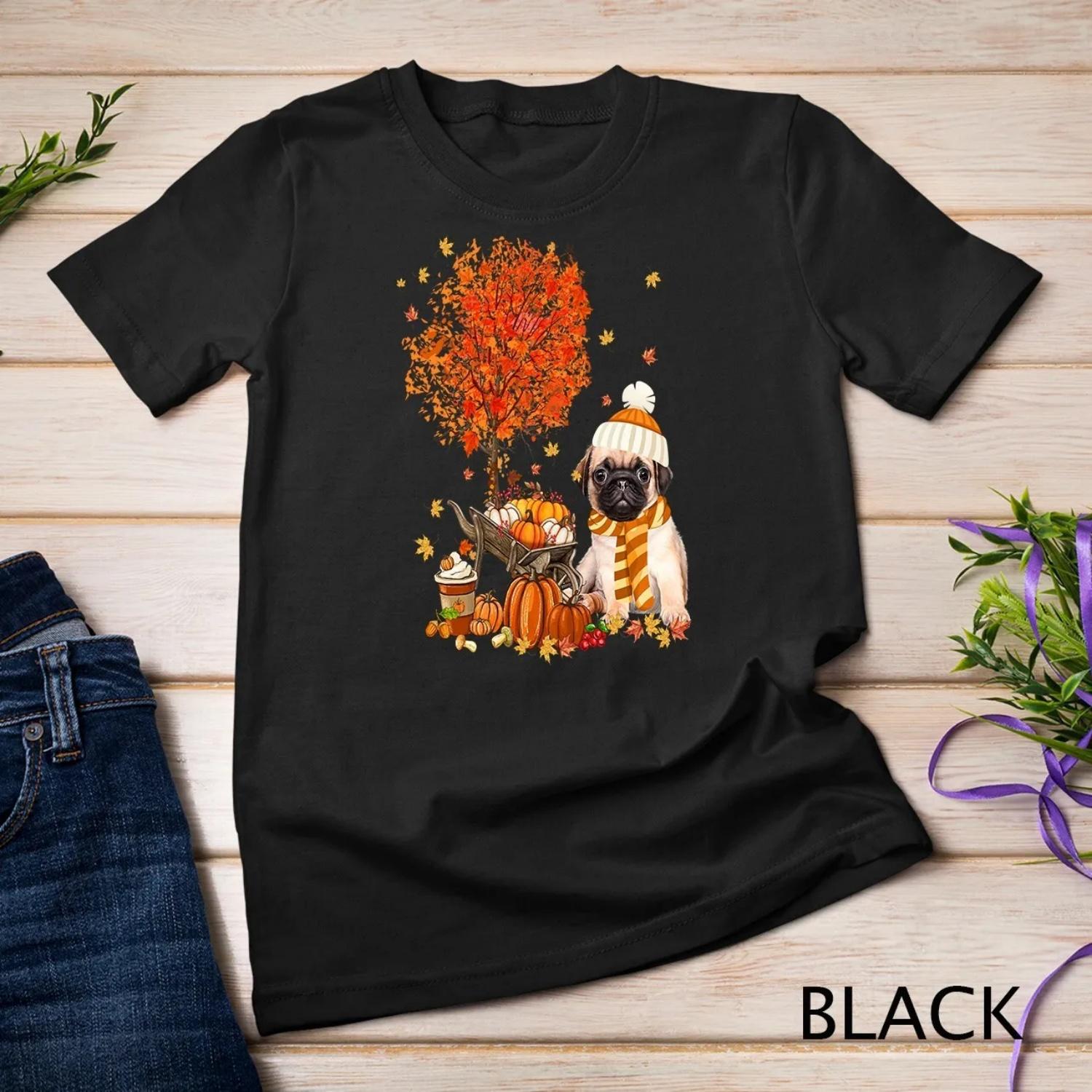 Pug Dog Autumn Fall Pumpkin Truck Mappe Happy Thanksgiving T shirt S чёрный