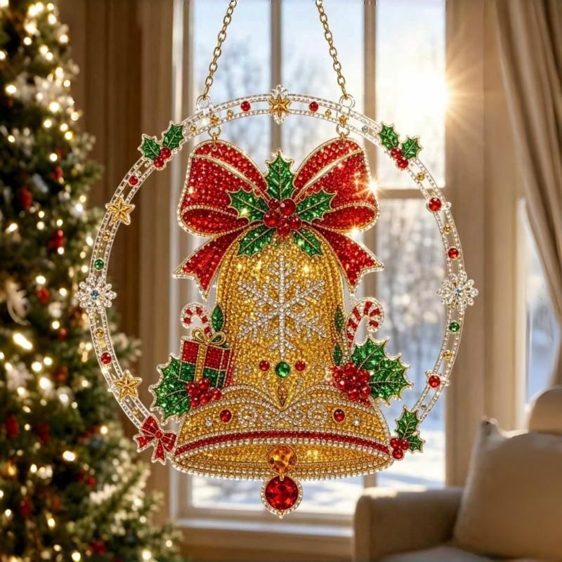 Christmas 2D Flat-Printed Acrylic Christmas Wreath Hanging Ornament Craft Festive Home Window Wall Decor