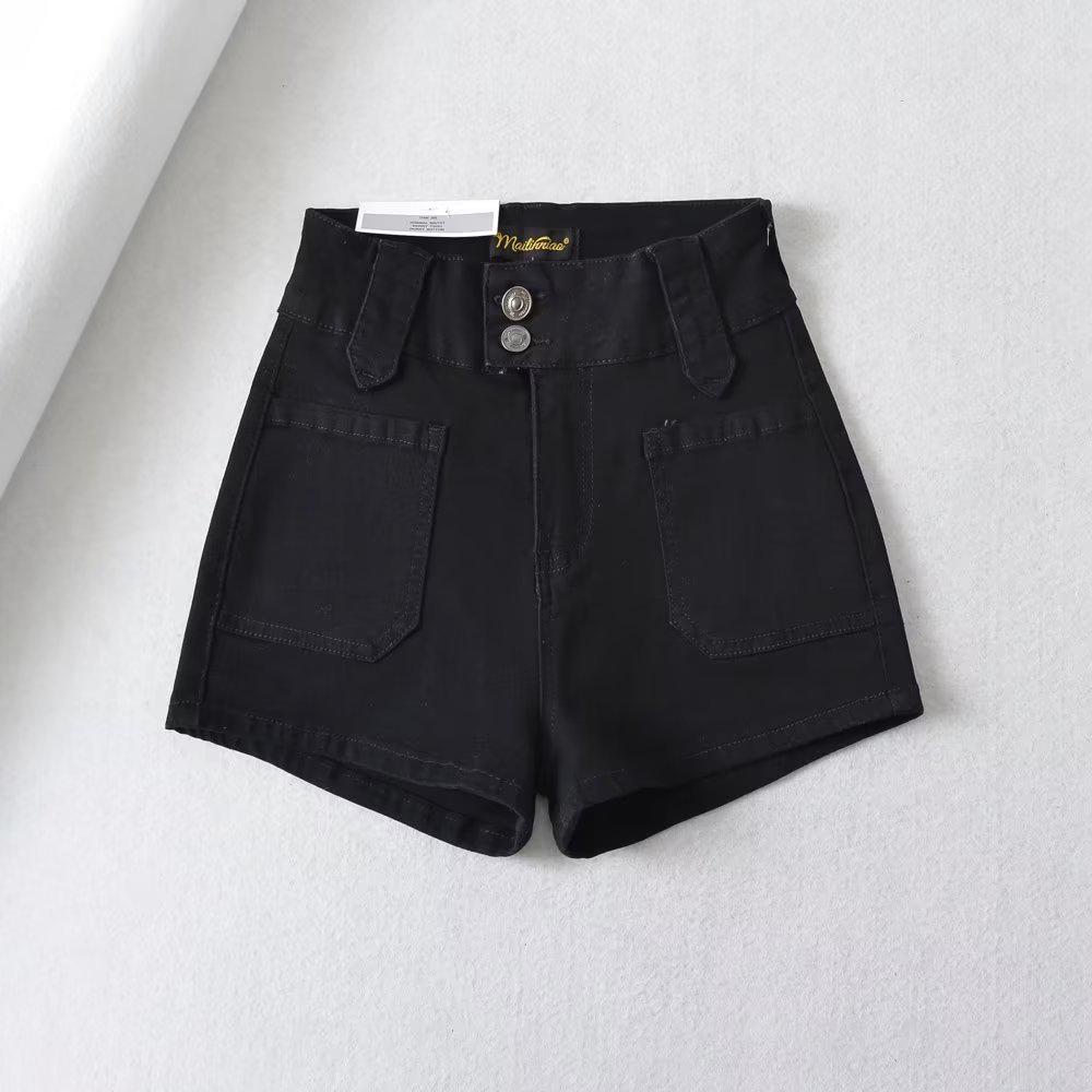 2023 Retro High-Waist Denim Shorts for Women – A-Line Slimming Straight Leg