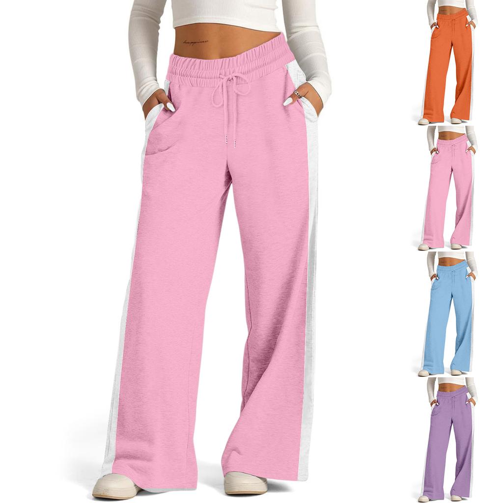 Women's Casual Fashion Solid Color Elastic Waist Drawstring Workwear Wide Leg Pants With Pockets