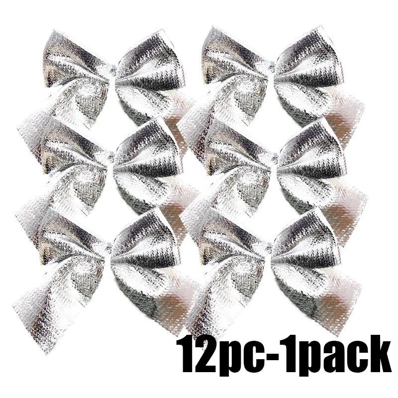 Christmas Bow 5.5cm 12pcs/set Red Bow Gold Silver Red Cloth Christmas Tree Decorations Hangings Navidad Home Decor