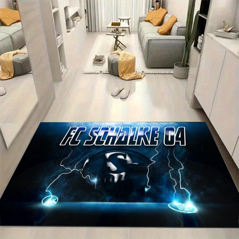 FC Schalke 04 Fußball Logo Teppich, Blaues Blitzgewitter Muster Bodenmatte, Rutschfester Teppich Heimdekoration