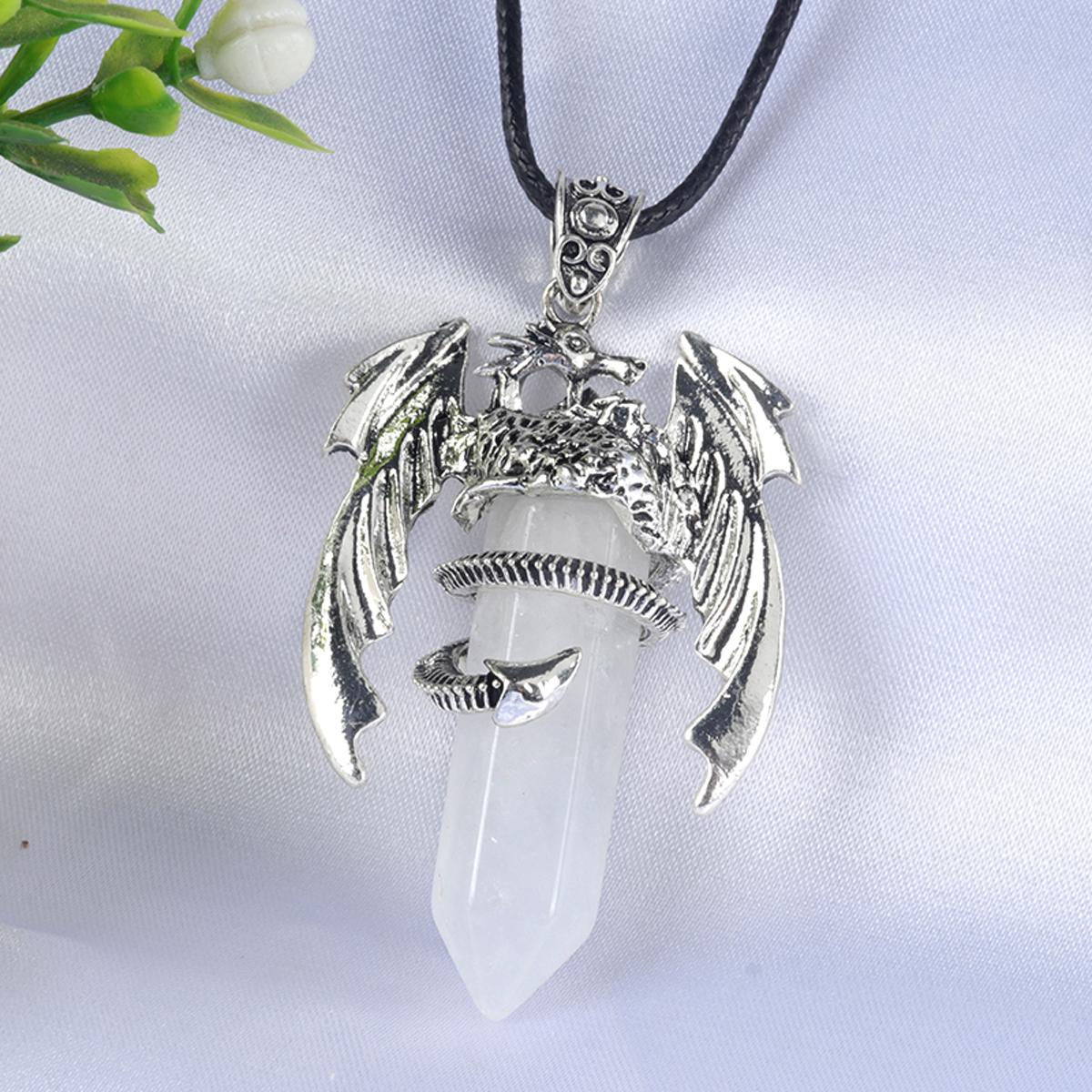 

1 шт. шестиугольная колонна, ожерелье из драгоценных камней, кулон, целебный кристалл, аметист, натуральный камень, кожаный ремешок, цепочка, ожерелья для женщин и мужчин, ювелирные изделия 32x50 мм 32x50mm