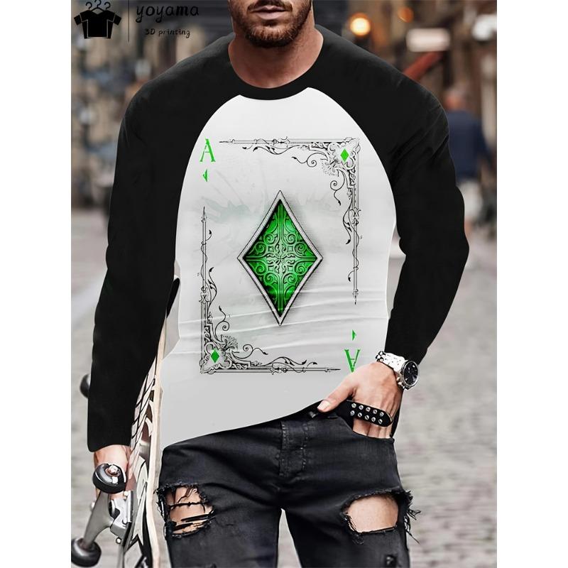 Poker Print Men's Clothing Fashion Men's Long Sleeve T-shirt Casual T Shirt Men Simple T-shirts for Men Poker Graphic T Shirts