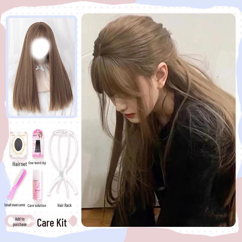 Golden Lolita Long Straight Wig for Women - Natural Full Head Cover, JK Style
