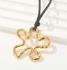 Stainless Steel Geometric Oval Necklace for Women, Adjustable Long Black Cord Metal Pendant Necklace Waterproof Jewelry