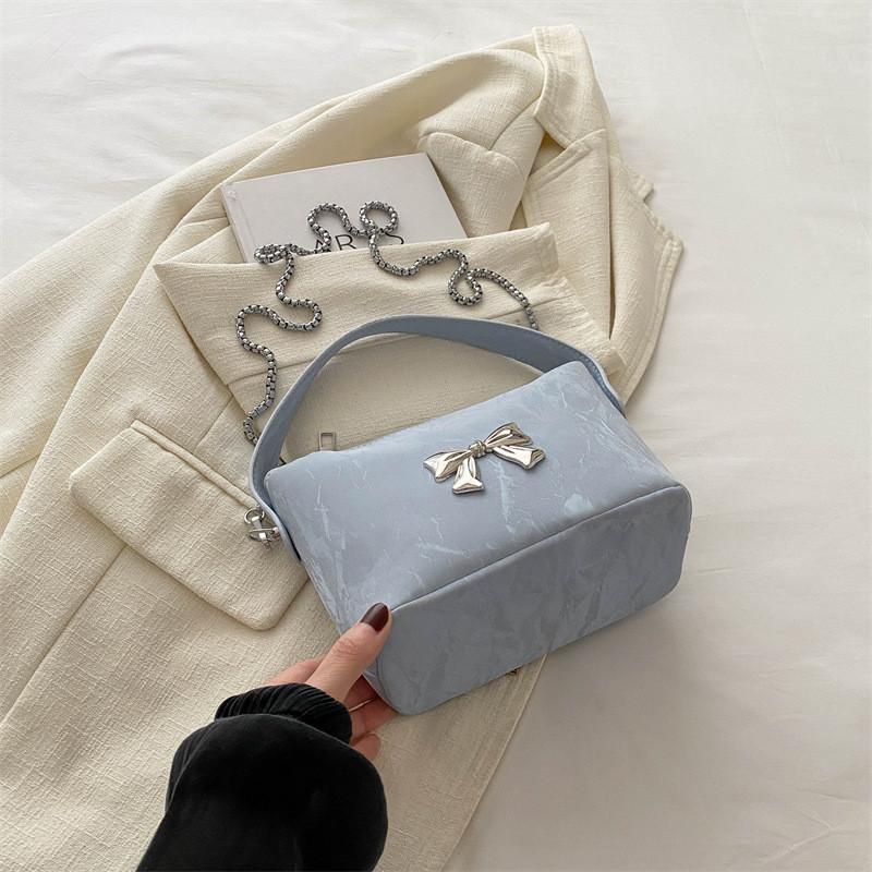 Trendy Single Shoulder Crossbody Bag With Elegant Bow Design For Women In Black Pink White And Blue