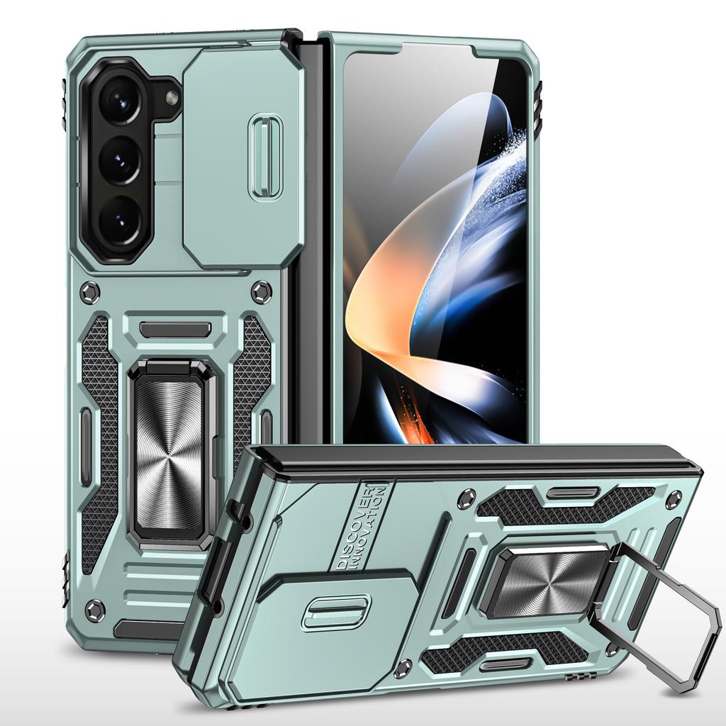 Armor Series Für Samsung Galaxy Z Fold6 5G Ständerhülle Schiebe-Objektivabdeckung PC+TPU Handyhülle