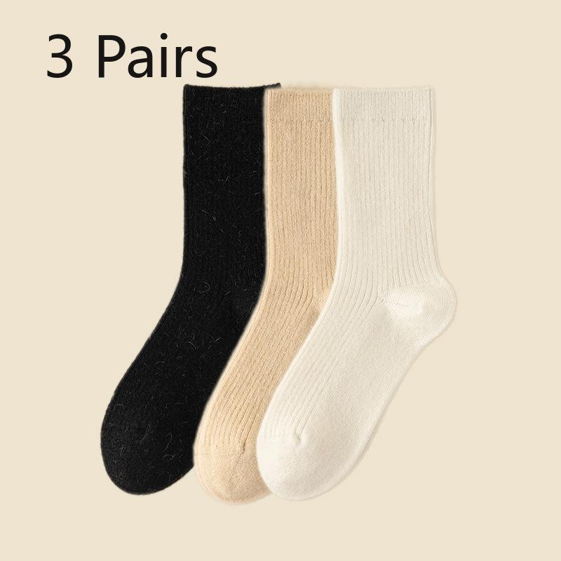3 Pairs of Female Autumn/winter Warm Plush Striped Boneless Tube Stack Socks 3 Pairs