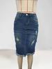 Gonna Midi in Denim a Vita Alta Sfilacciata: Dimagrante, A-line, Aderente ai fianchi