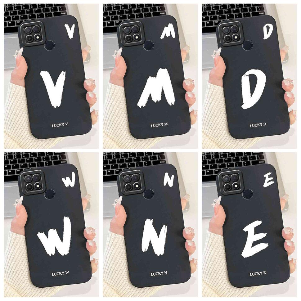 For Oppo A15 CPH2185 Case New Black Letters A-Z Soft Silicone Shockproof Cover For Oppo A 15S A15s 6.52" CPH2179 Phone Shell