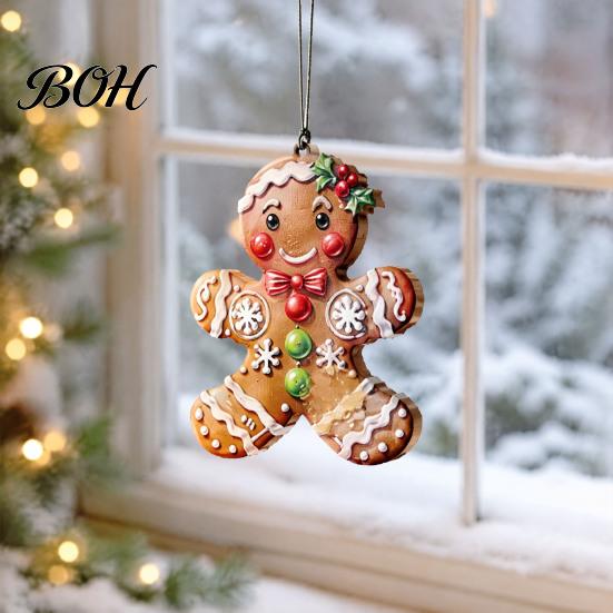 Decorative Christmas Window Displays 12/24/36Pcs Gingerbread Outdoor Decorations, Hanging Ornaments, 2D Double Sided Rustic Tree Decor Xmas for Office