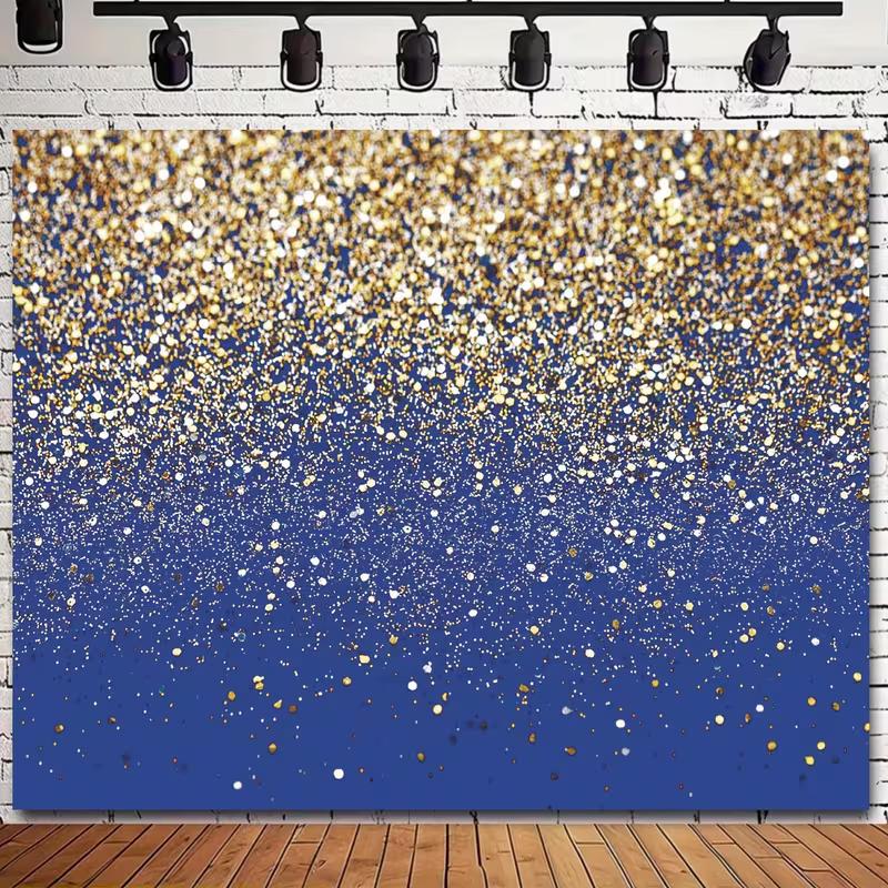 2D Royal Blue with Sparkling Gold Confetti Backdrop Photography Background Banner