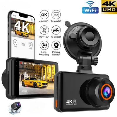 Neue 4K-WiFi-Dashcam für Autos, Doppelobjektiv für die Vorder- und Rückseite, Zeitraffervideo, integrierte Wi-Fi-Unterstützung, 24-Stunden-Parkmonitor