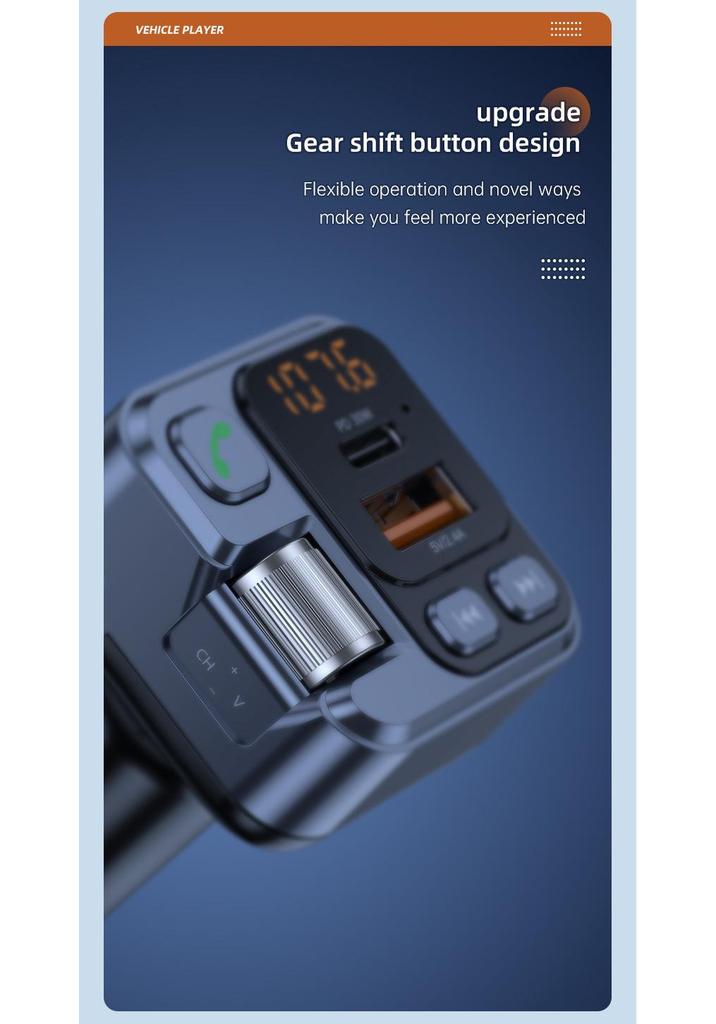 Car Bluetooth FM Transmitter MP3 Player with PD30W Fast Charger & 2.4A Hands-Free AUX Adapter