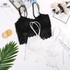 Sexy Riemchen-Bralette-BH, Camisole-Top, ärmellos, gehäkeltes Neckholder-Spitzen-Tanktop