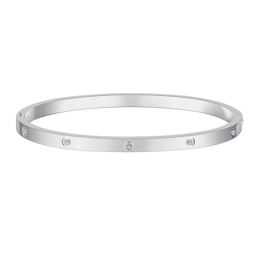 Classic Luxury Crystal Bracelet Bangles for Women Stainless Steel Silver Color Waterproof Jewelry Gifts for Girlfriend Mom Wife