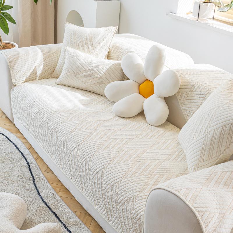 Pure Cotton Sofa Cushion Four Seasons Universal Anti-Slip Seat Cushion Cover Towel Simple Solid Color Printing Sofa Cover Cover Cloth