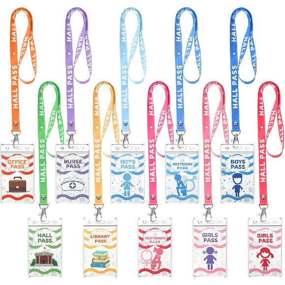 BESARME 10 Set Hall Passes for Classrooms Hall Pass Lanyards Colorful Unbreakable School Passes for Hall Restroom Library Nurse Boy Girl Office 10 PACK