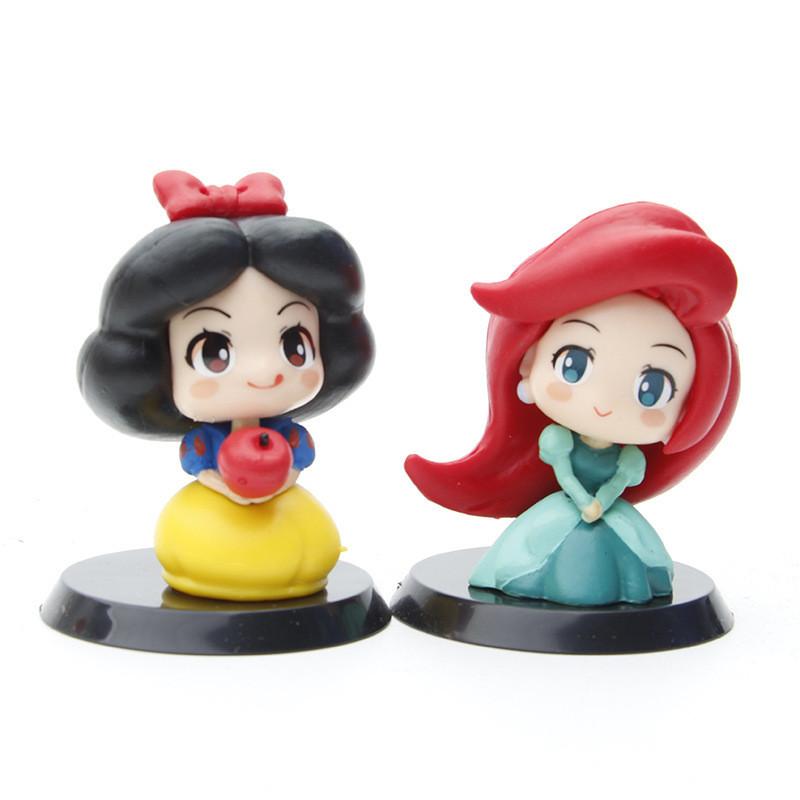 Cute Fairy Tale Princess Car Decoration Figurine Adorable Q Version Mulan Snow White Little Mermaid Elsa Collectible Toy 6cm Pvc