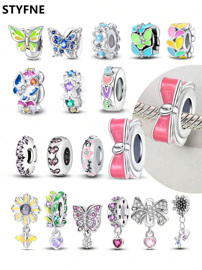 Charms Plata Copper Colors Colorful Butterflies Beads Charm Pendant For Original Bracelet For Women Diy Jewelry Love Gift