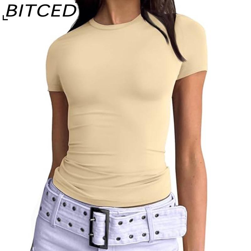 BITCED Damska koszulka z długim rękawem na lato: Stylowe topy z dekoltem O, dopasowane, do noszenia jako warstwa zewnętrzna