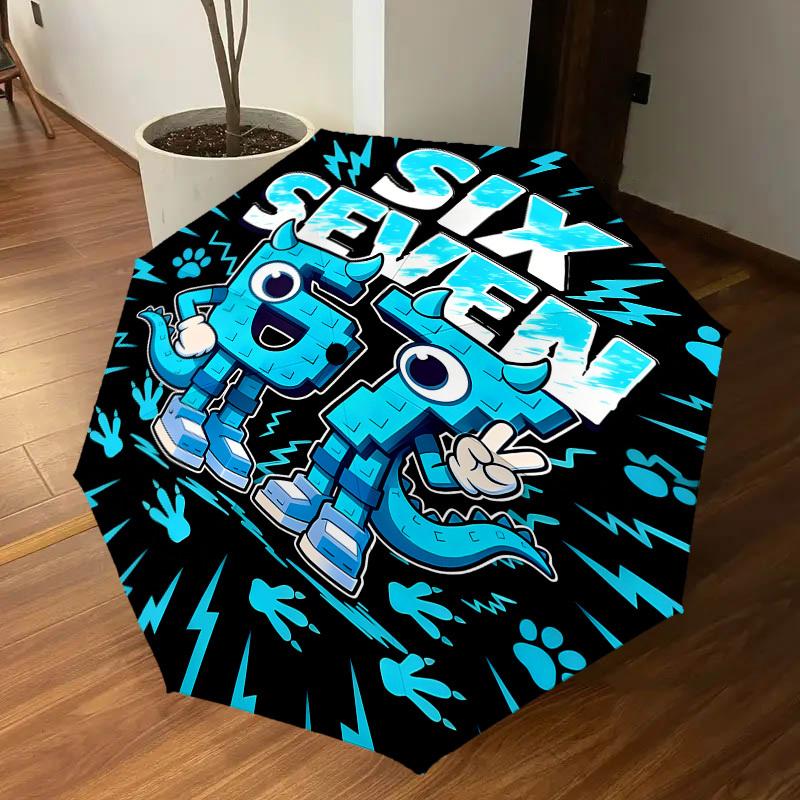 1PC Six Seven Automatic Open/Close Umbrella with Windproof, 8-Rib Sturdy Canopy, Durable Ribs, Fashionable Design, Outdoor Accessory, Fun Prin, Holida