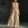 Moda Donna Casual Estivo Primaverile Tinta Unita Stampa Senza Maniche Collo All'Americana Vita Alta Pantaloni Tute Jumpsuit & Pagliaccetti