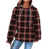 Women's Fashion Loose Hooded Pullover Long Sleeve Plaid Sweatshirt with Drawstring Drop Shoulder and Pocket Print Top