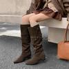European and American new pointed Martin boots solid color leather large size women's boots sleeve autumn and winter large tube circumference cow