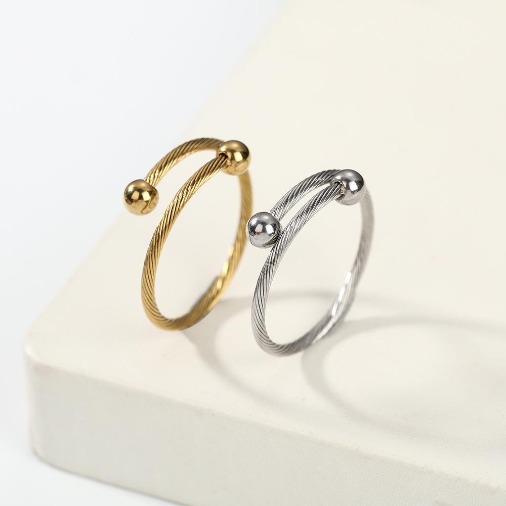 Unisex Minimalist Twisted Double Bead Open Titanium Steel Ring