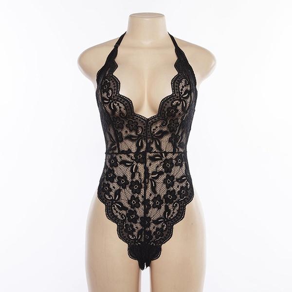 Lingerie In Pizzo A Rete JFAN - Set 3 Pezzi Babydoll Con Reggicalze, Donna - Foto 6