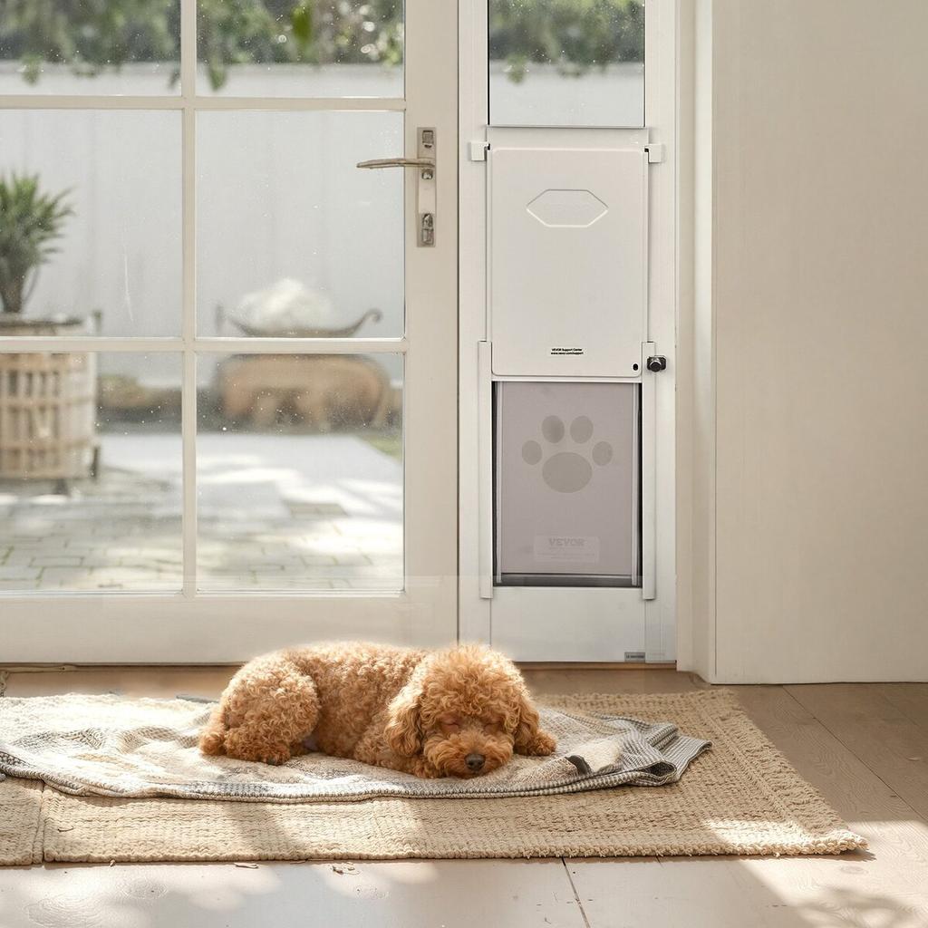 Dog Door for Sliding Glass Door, 2311-2439 mm Adjustable Height, Aluminum Alloy Frame with Metal Rotating Hinges, Lock Design, 209.6 x 311.2 mm Flap,