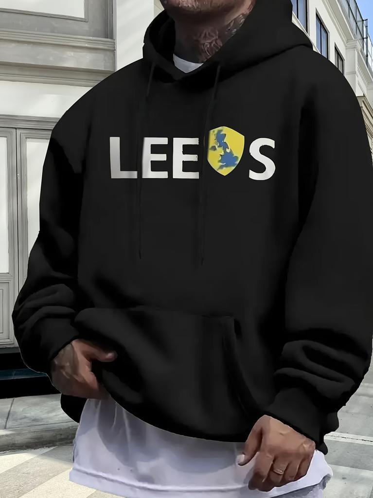 Casual Fleece-Lined Hoodie Sweatshirt with Graphic Print - Warm Grey Pullover for Autumn Winter