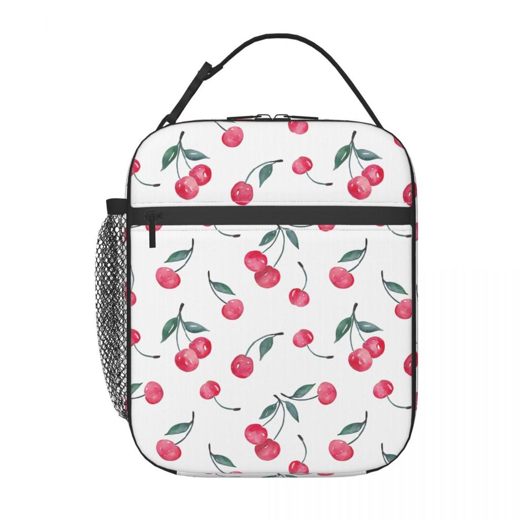 Cheerful Red Cherry Pattern Insulated Lunch Bag for Women Children Leakproof Food Boxes Thermal Lunch Box Tote