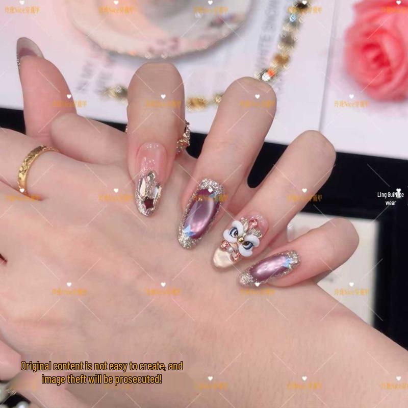 Nine Purple Li Fire: Kids  Handmade Wearable Nail Art – Cat Eye Removable Stickers short ladder