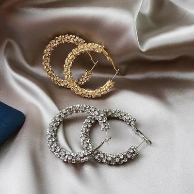 Korean Temperament 925 Silver Crystal Diamond Earrings: Large Round Stud and Hoops