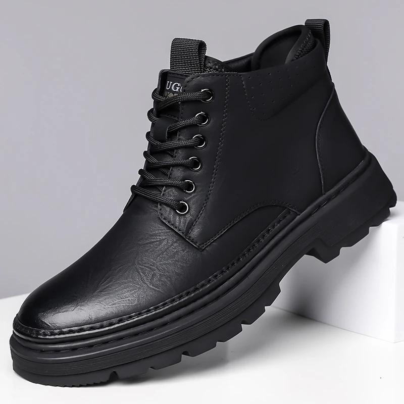 New Men's Boots High Top Leather Shoes Genuine Leather Breathable High Quality Casual Shoes Retro Fashion Lace Up Work Men Shoes