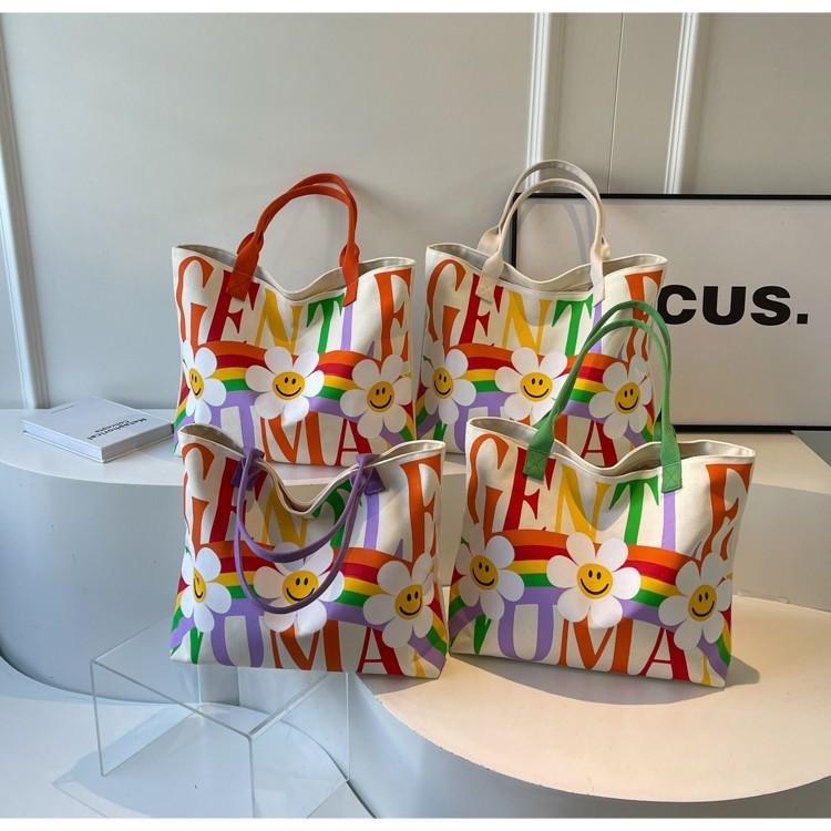New canvas bag large capacity shoulder bag sunflower commuter bag handbag rainbow tote bag