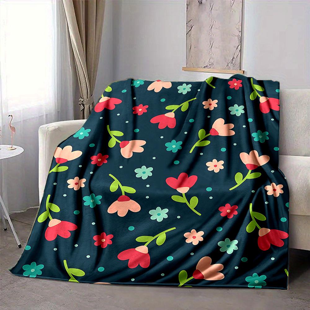 1pc Floral Pattern Lightweight Flannel Blanket, Comfortable and Warm Blanket, for Office and Camping Sofa Bed, Livingroom141